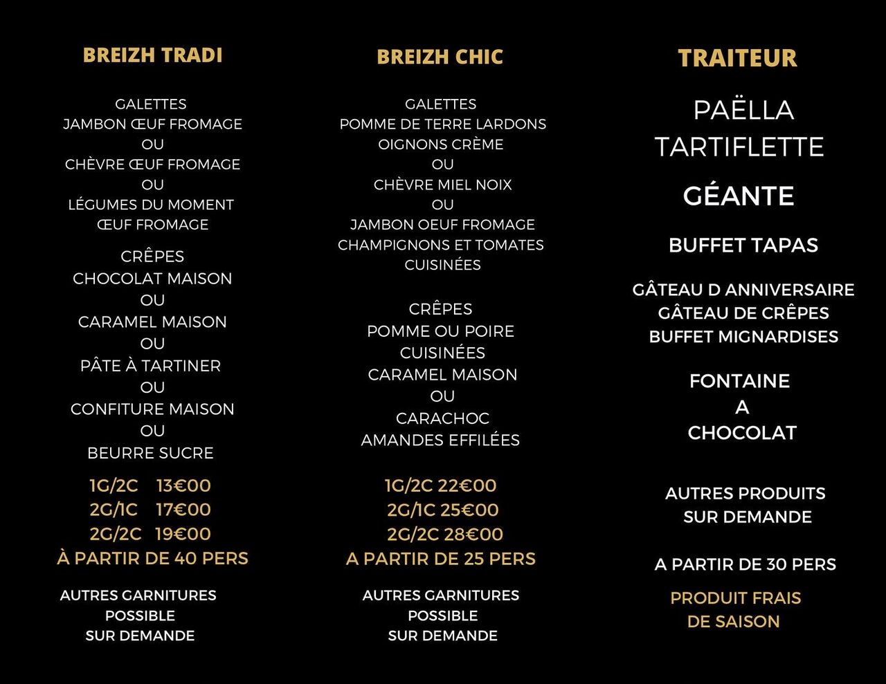 Tarifs prestations