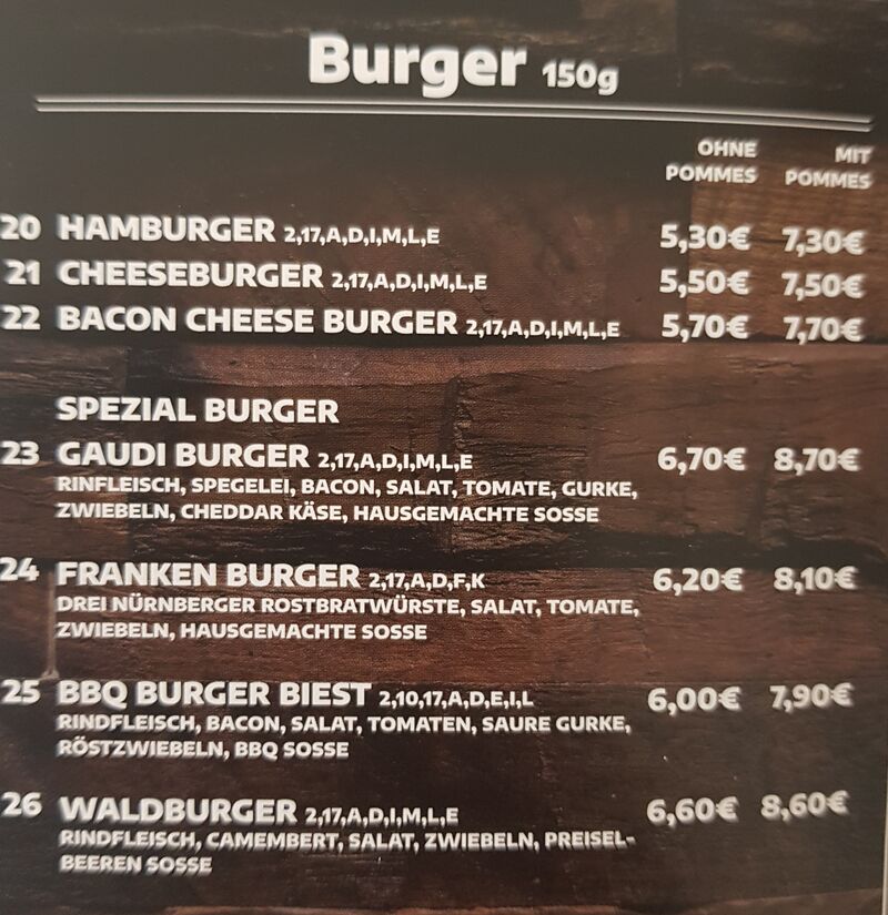 Speisekarte Burger ?