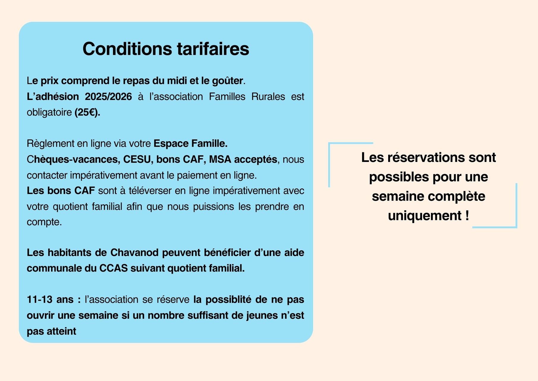 Les conditions tarifaires