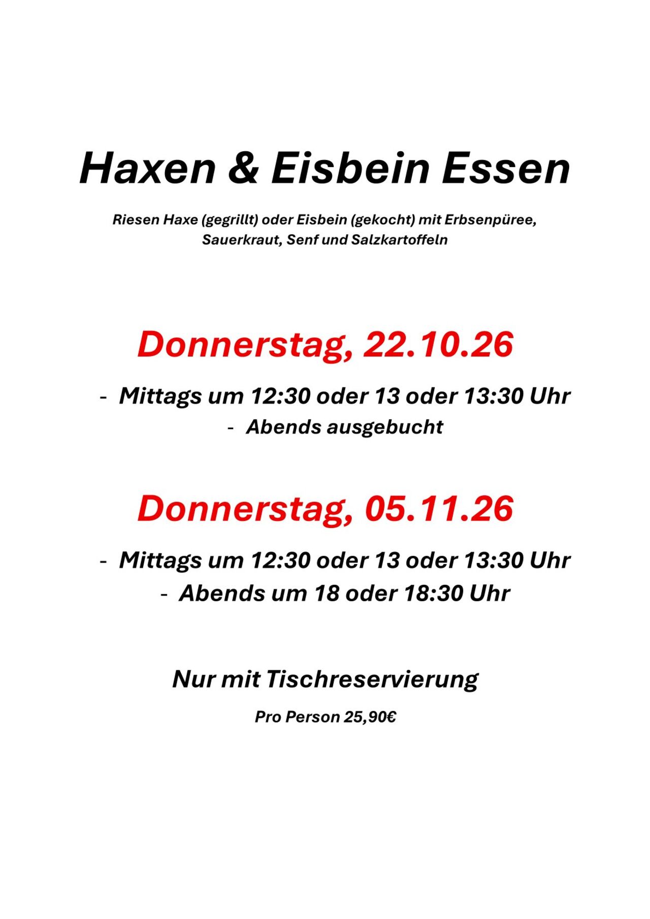 Riesen Haxen- und Eisbein Essen
