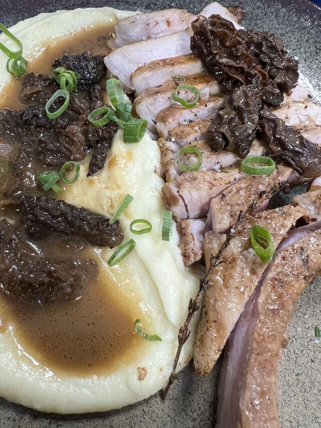 La Côte de Cochon de Champagne-Ardennes Sauce Morilles et Mousseline de Panais

