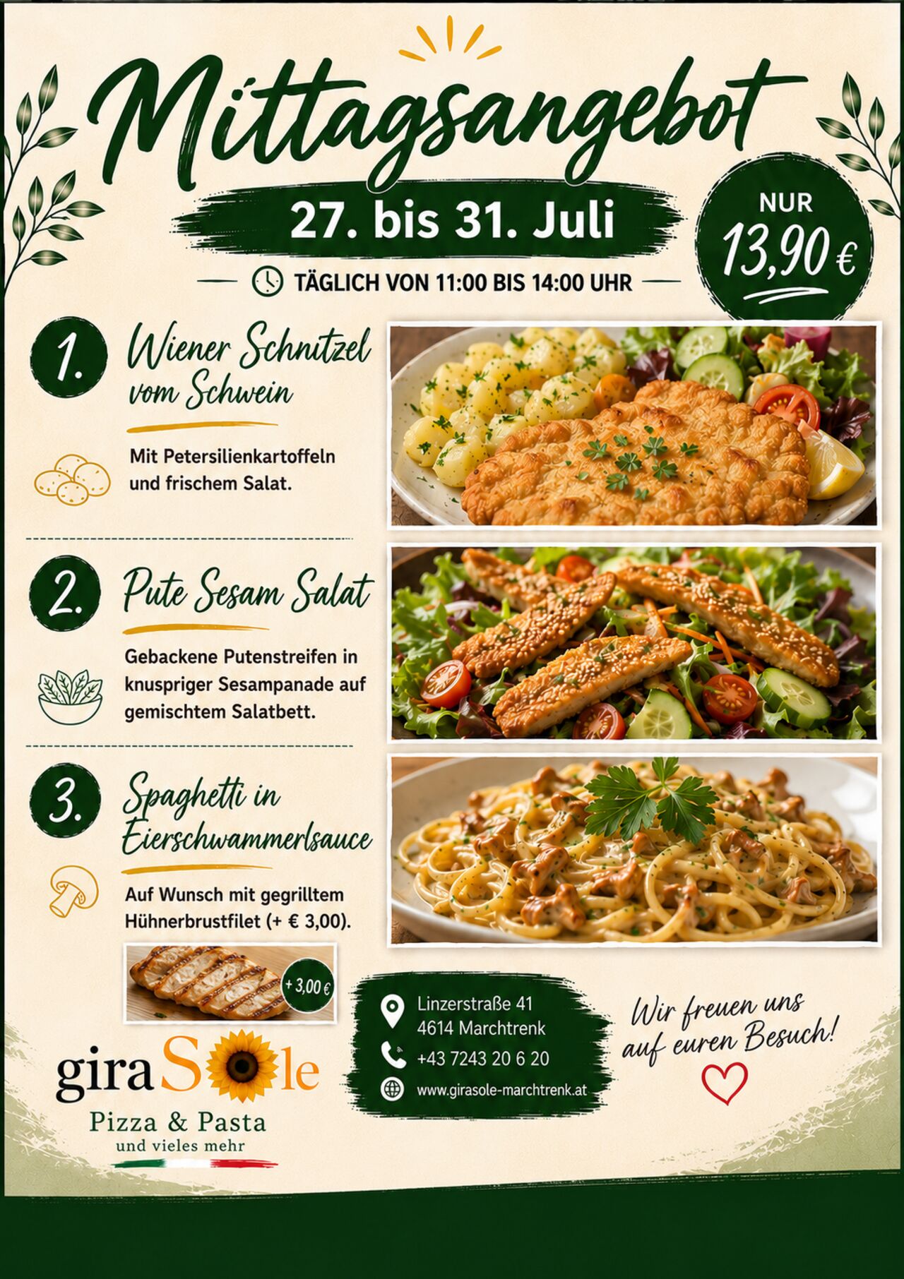 Mittagsangebot vom 27. bis 31. Juli ☀️