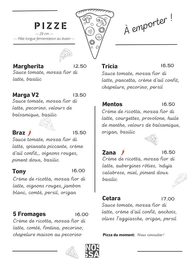 Menu Pizza Été 2026