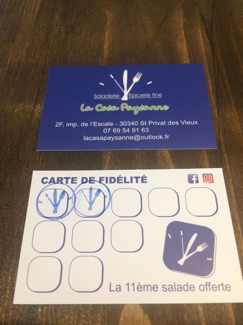 Notre carte fidélité. la 11ème salade est offerte ! 
