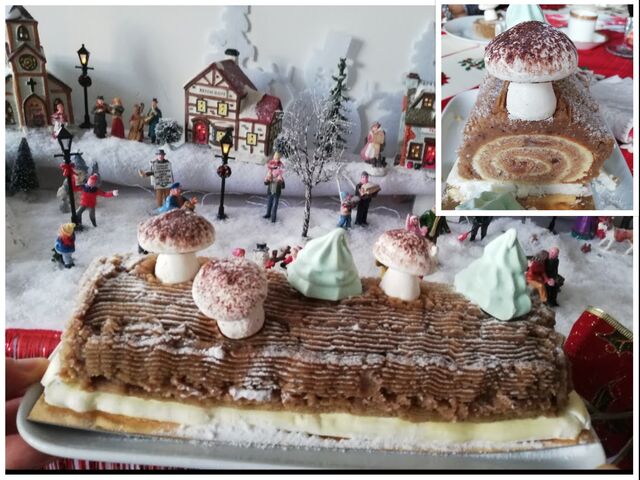 Bûche roulée façon Mont-Blanc (biscuit roulé japonais et crème au beurre à la crème de marrons)