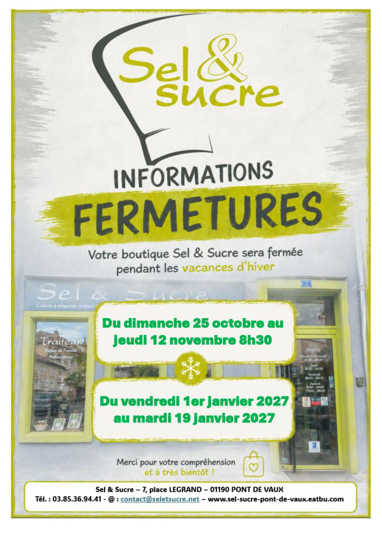 FERMETURES FIN D'ANNEE 2026