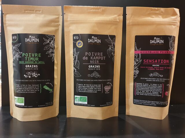 Notre sélection de poivres en grains d d'exception bio.