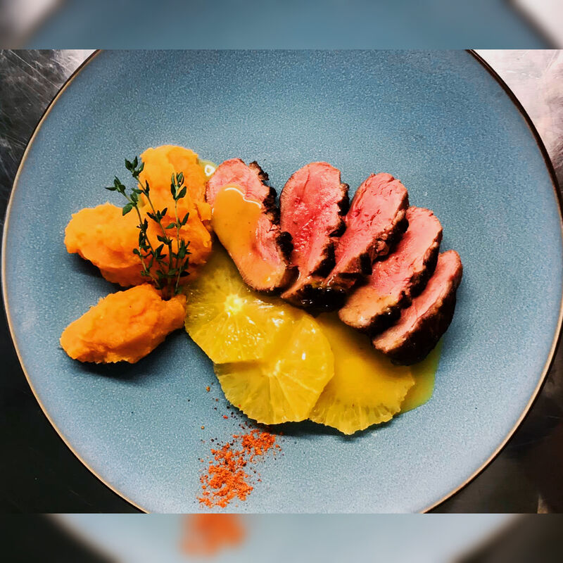 Magret de canard à l’orange purée de patates douces