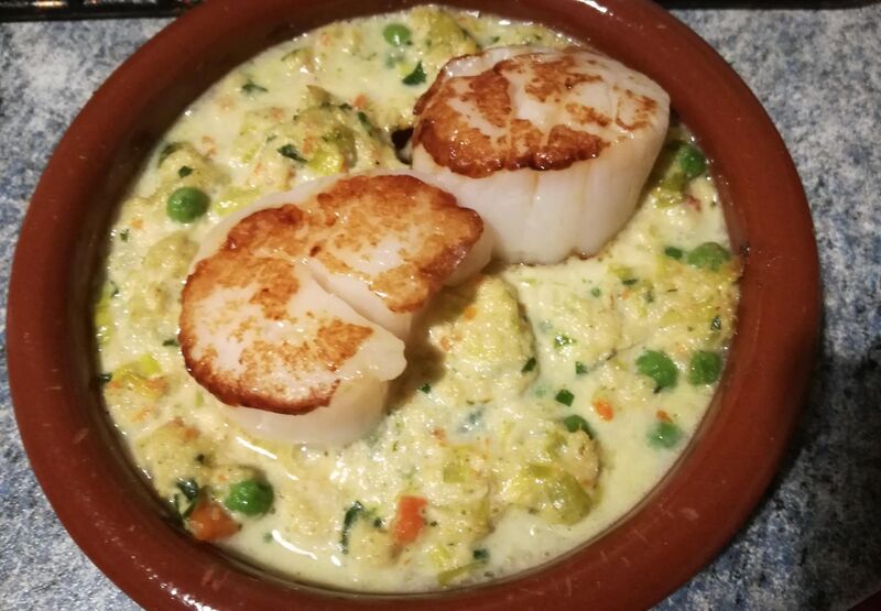 St Jacques gratin de crabe au poireau