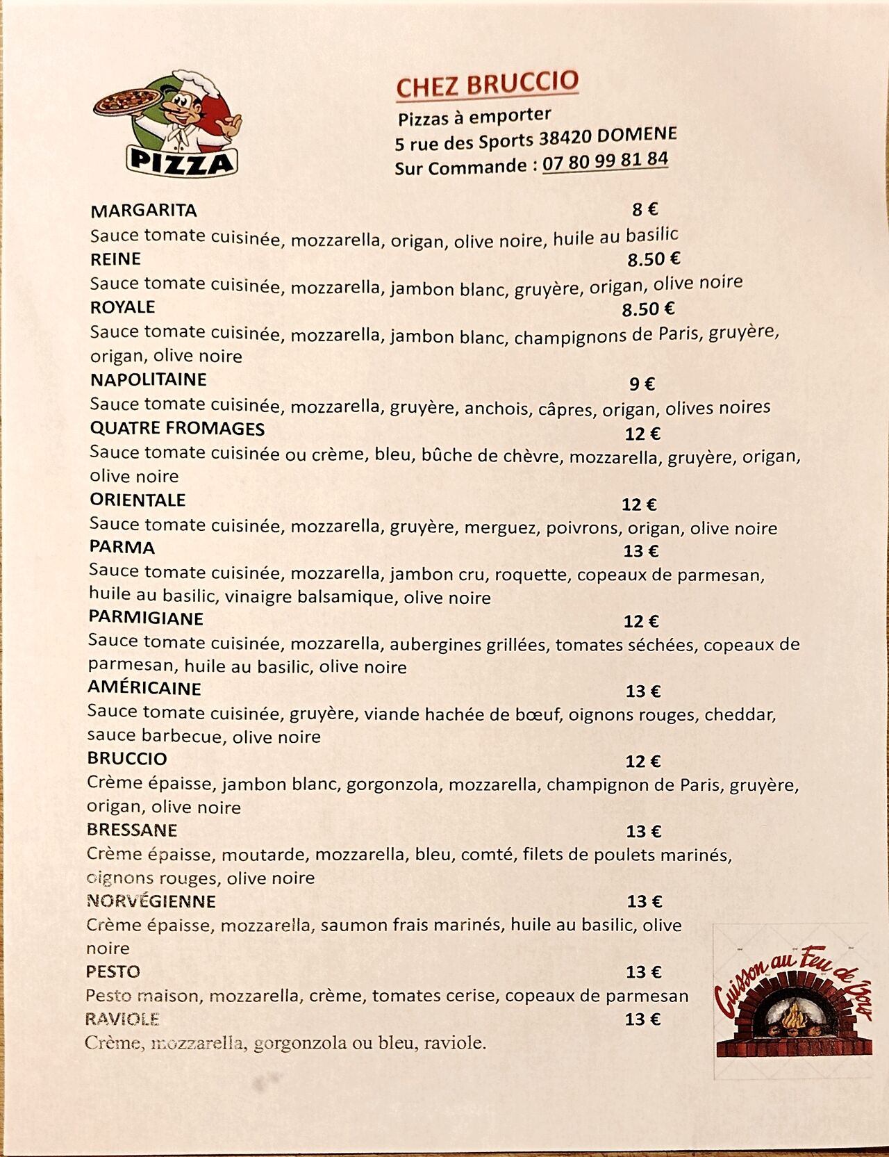 Cartes des pizzas tarif 2025 3