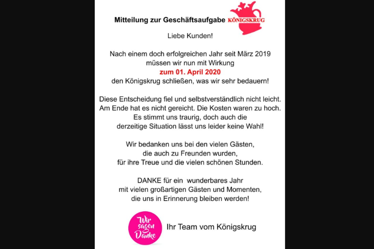 Mitteilung zur Geschäftsaufgabe
