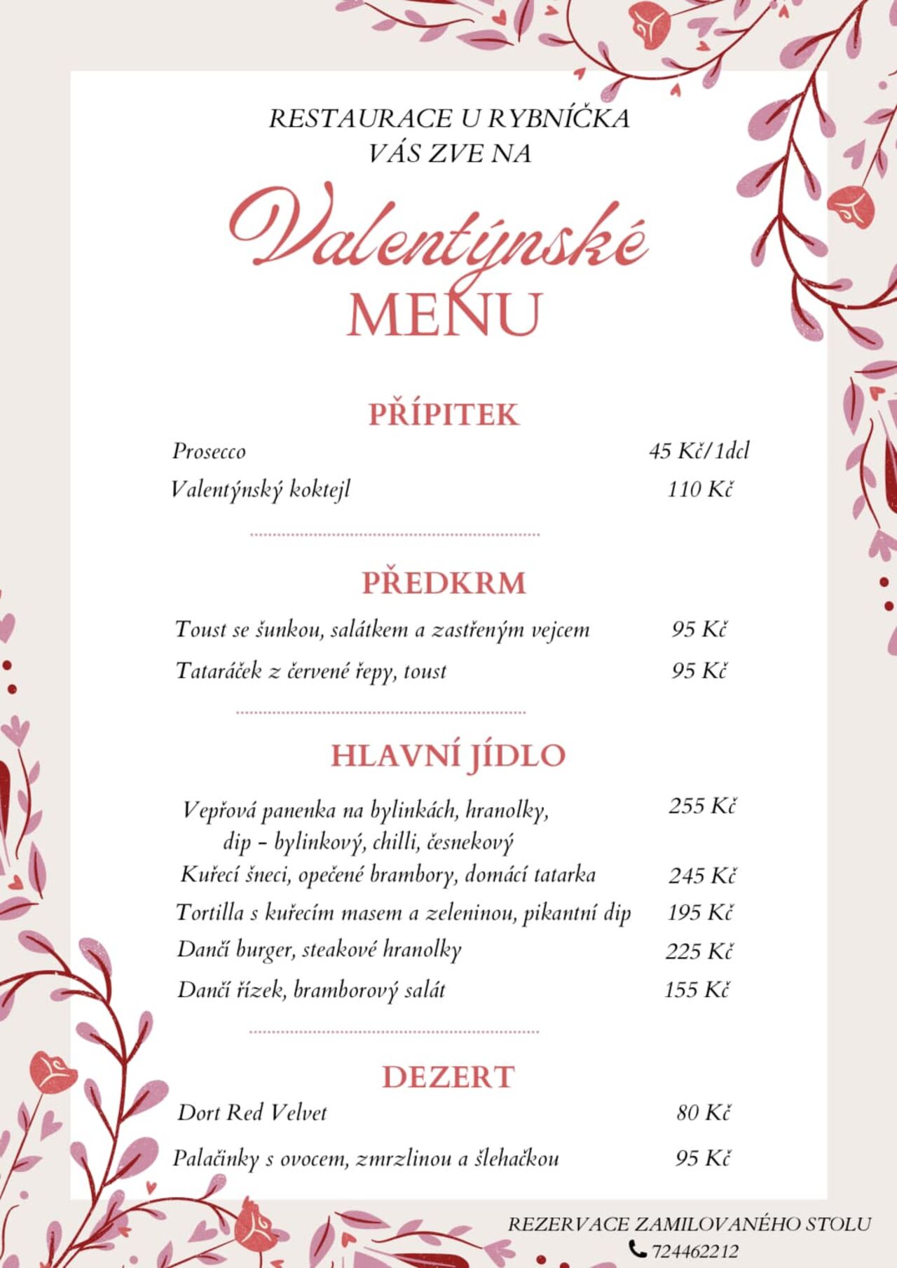 14. + 16.2. 2025 - VALENTÝNSKÉ MENU