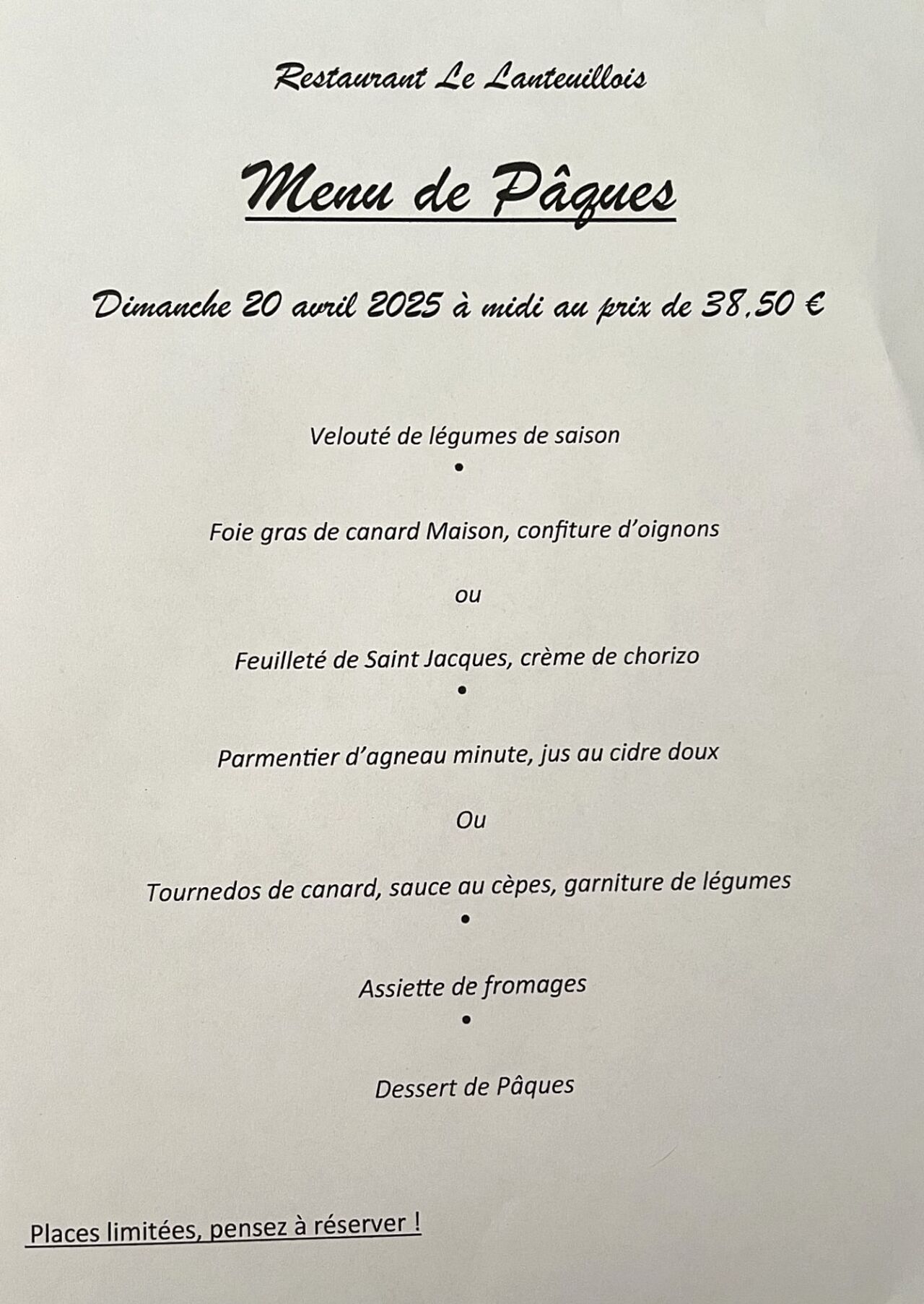 Menu de Pâques