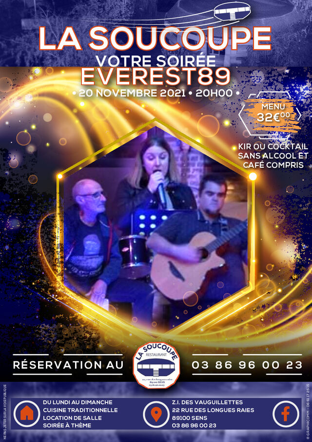 La soucoupe vous propose une soirée le 20 novembre 2021 à 20h00, avec EVEREST89.