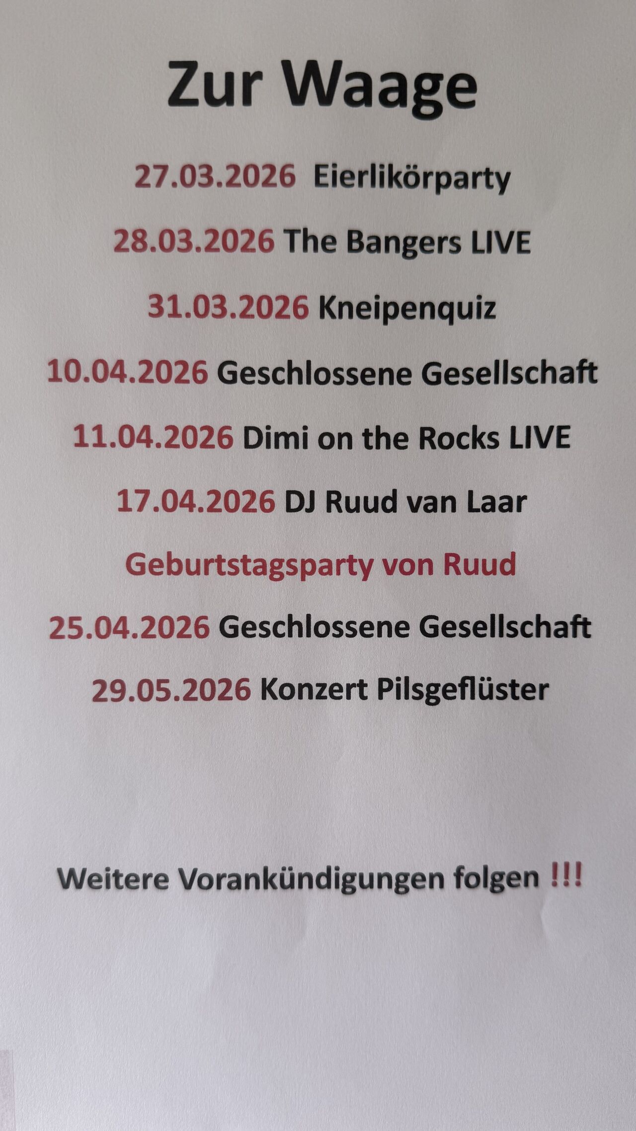 Vorankündigungen !!!!