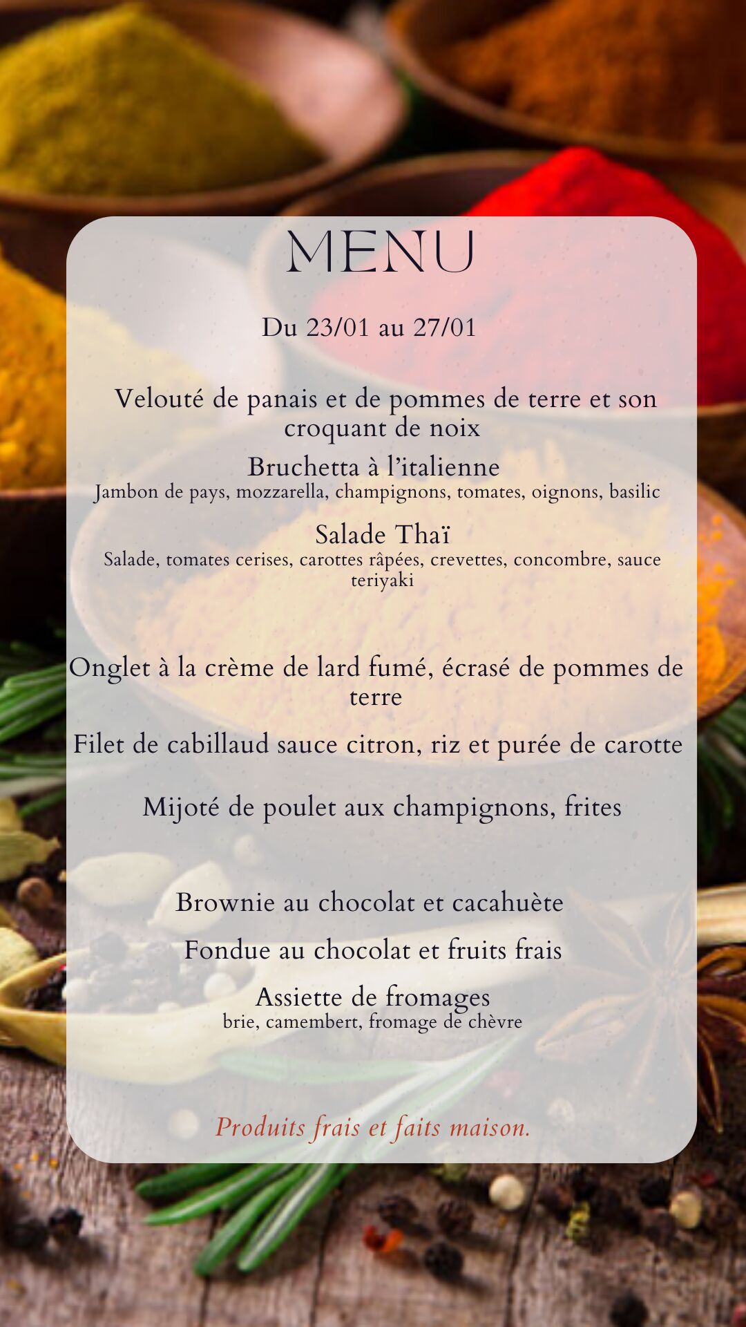 Menu du 23/01 au 27/01
