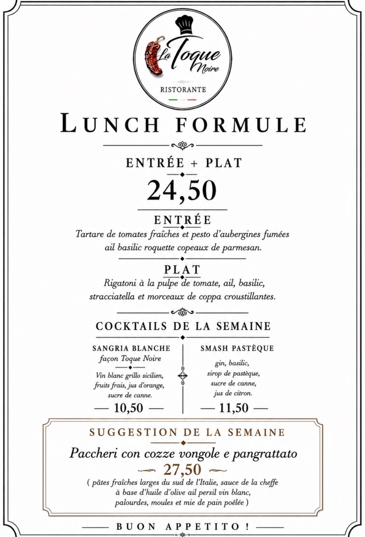 Lunch de la semaine et suggestion à partir du 10/08