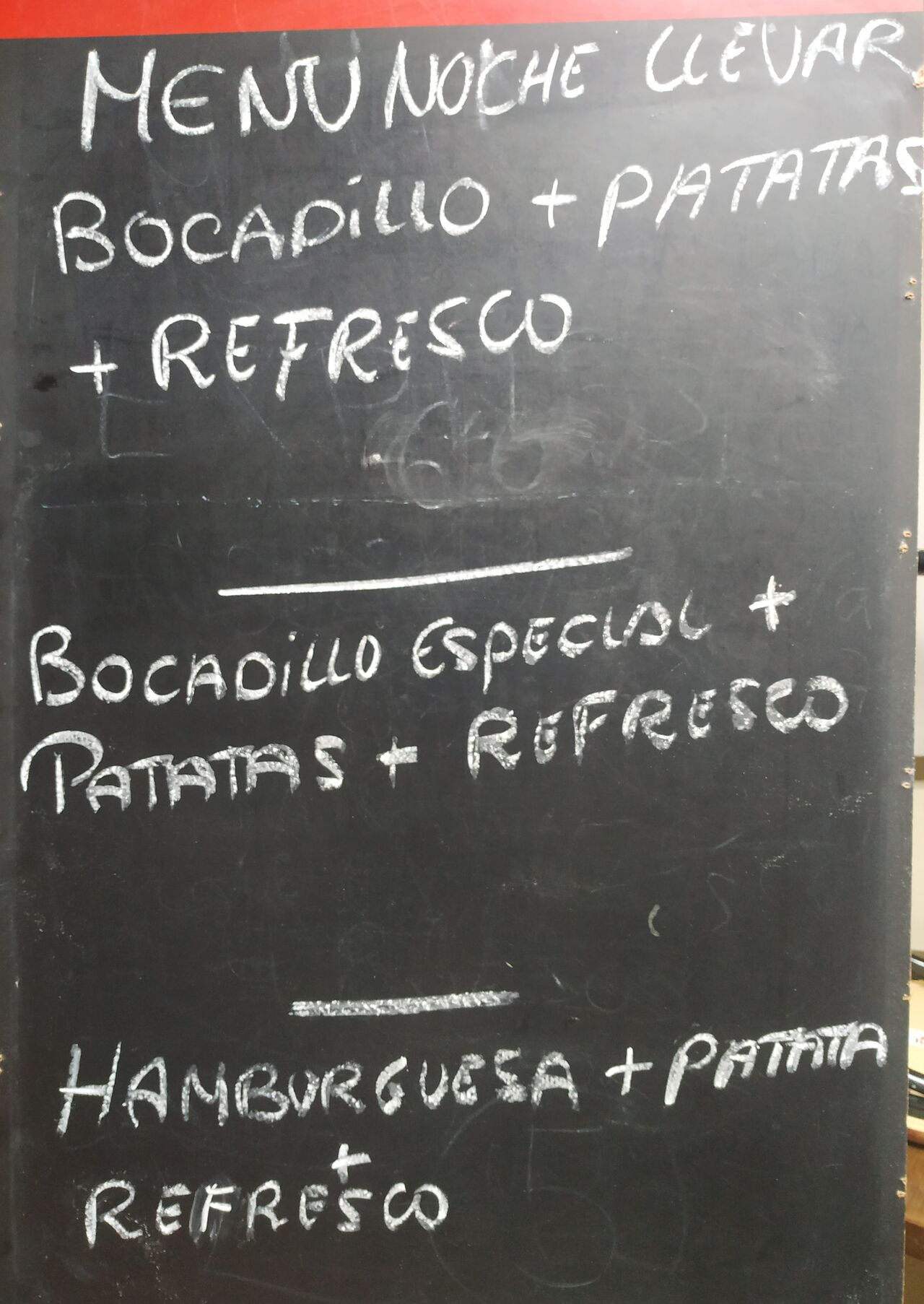 Menú de noche para recoger en local