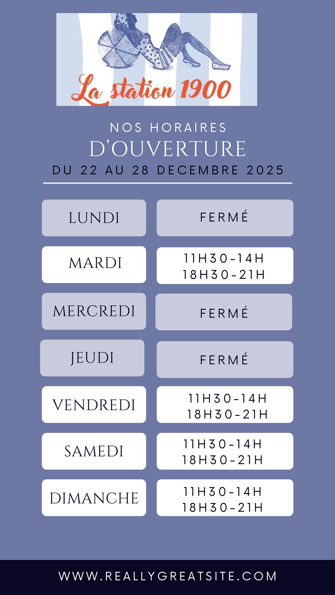 HORAIRES DU 22 AU 28 DECEMBRE 2025