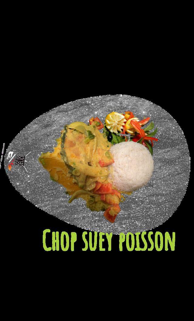 poisson frit cuite ensuite dan une sauce aux laite de coco et moutarde avec quelque légumes