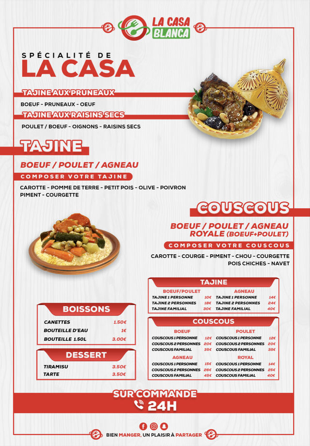 Menu Couscous Tajine 