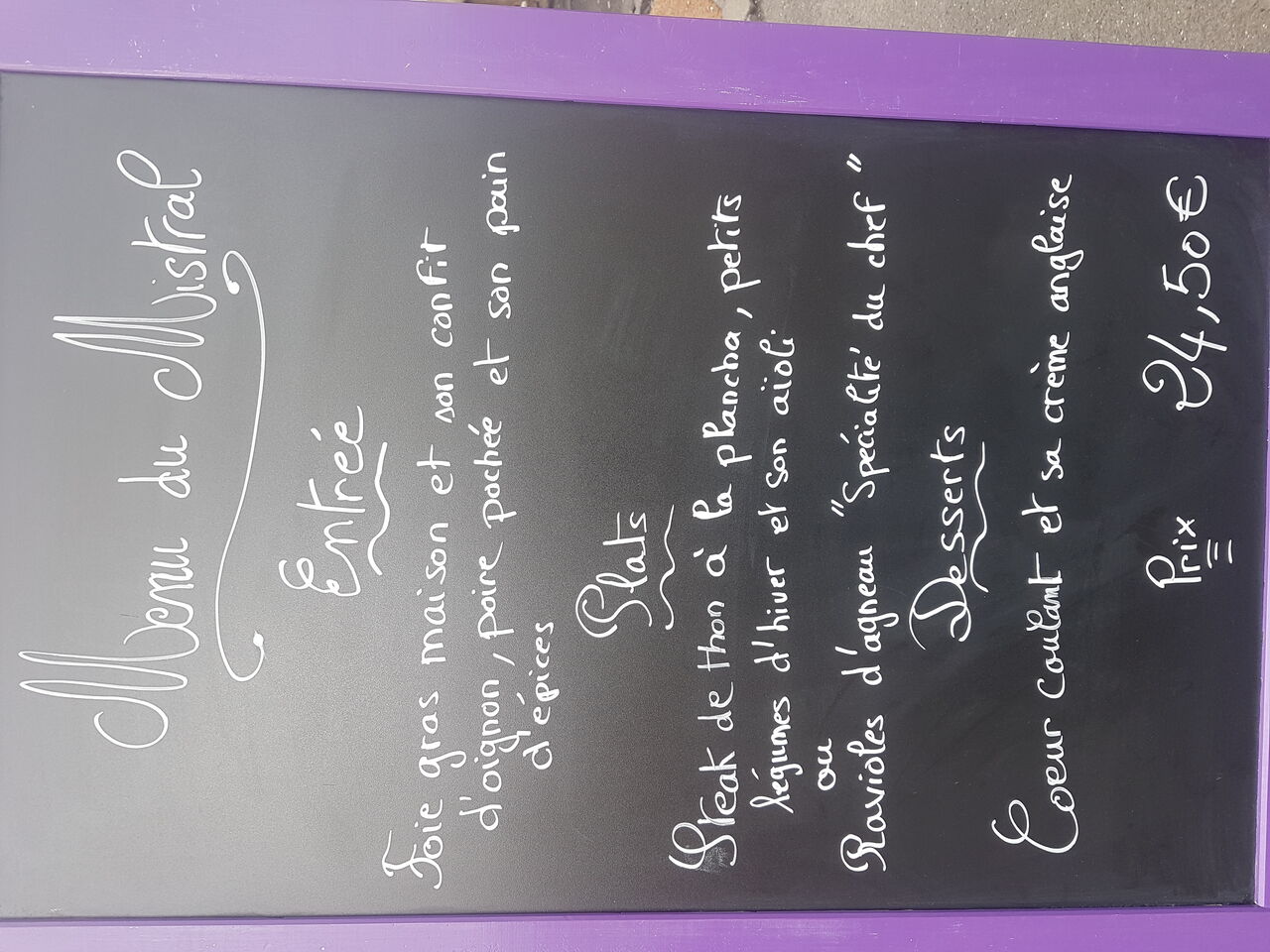 Menu spécial mistral servi samedi et dimanche 27 01..