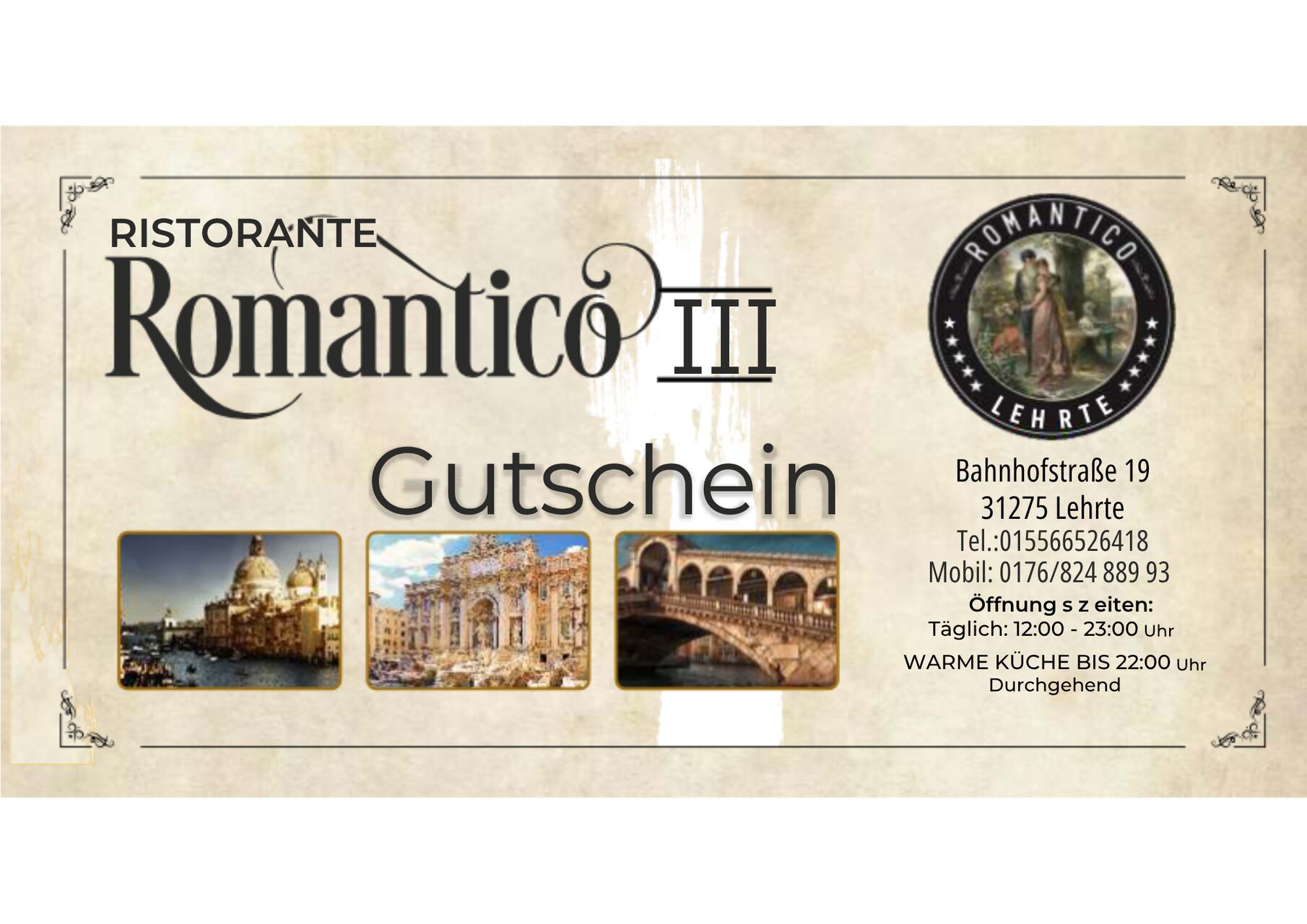 Verschenken Sie Genuss – Gutscheine vom Ristorante Romantico