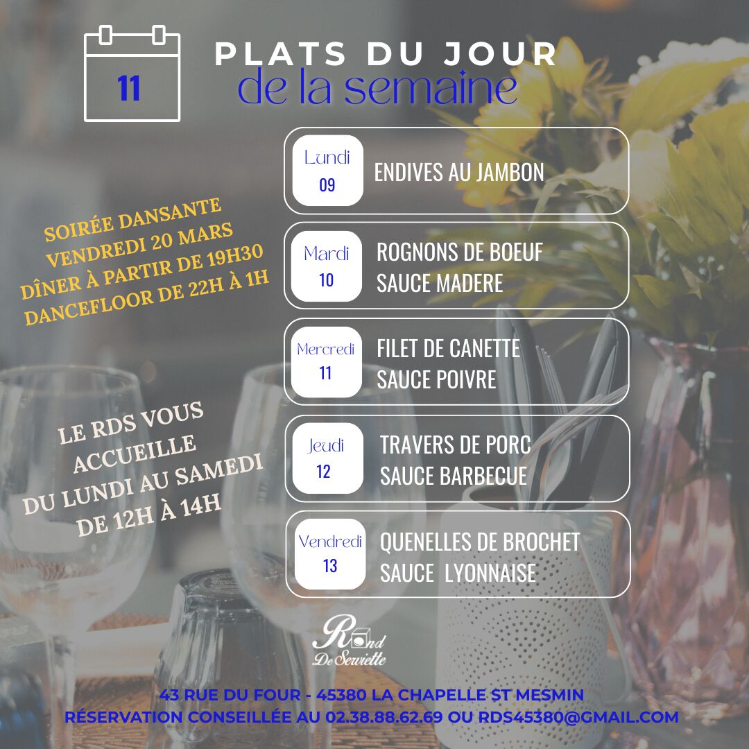 PLAT DU JOUR DE LA SEMAINE