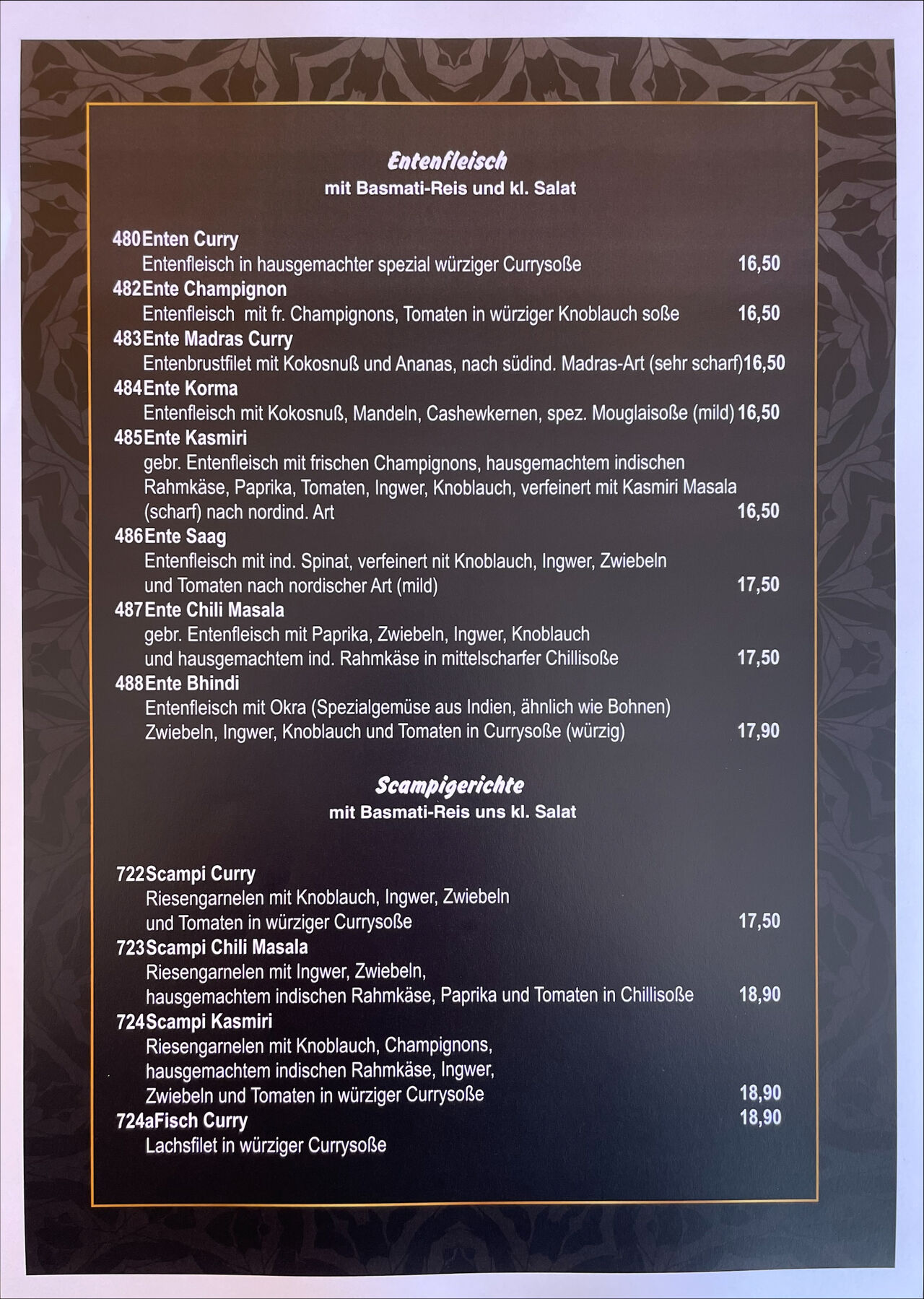 Entenfleisch, Scampi Gerichte,