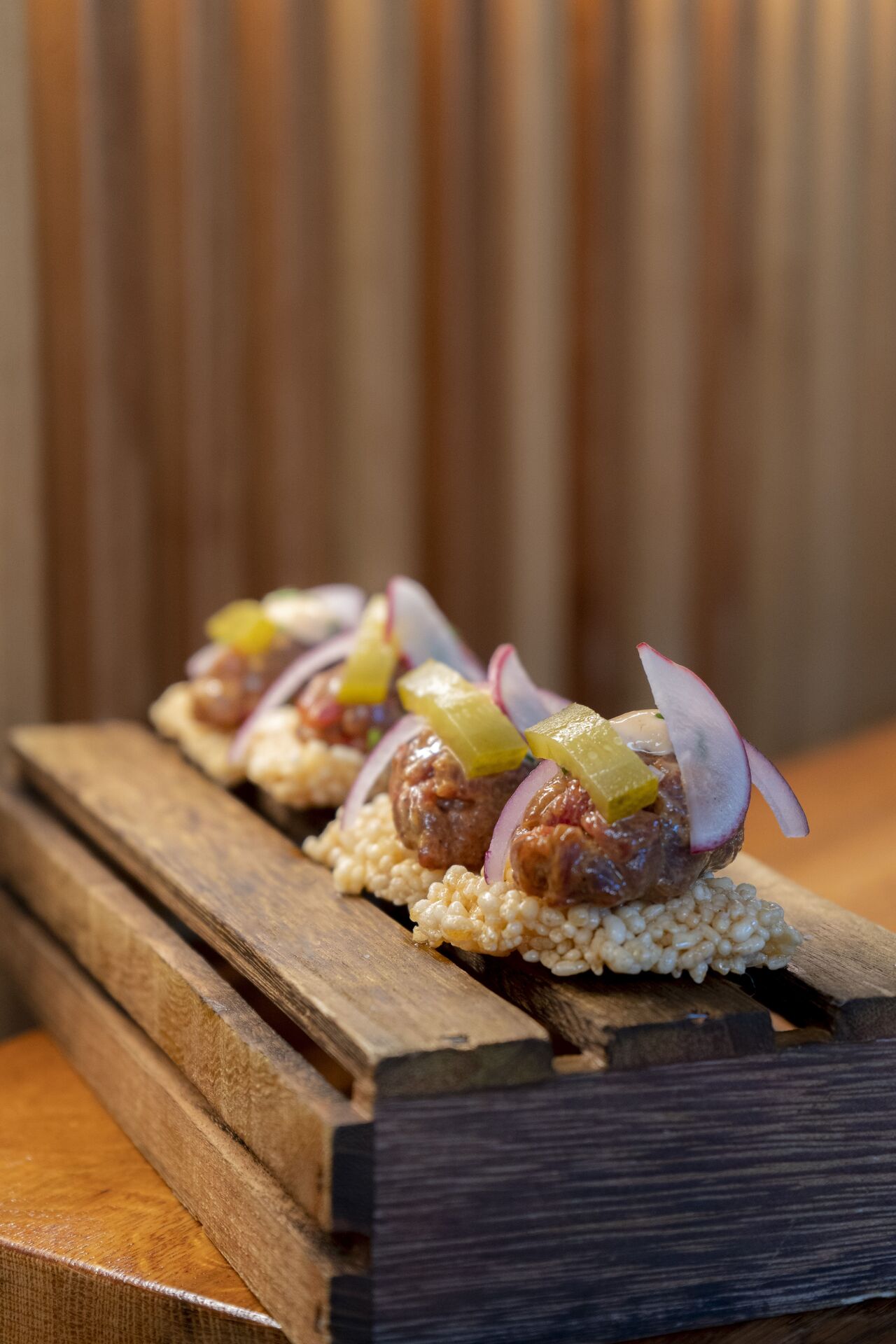 Falso niguiri de steak tartar 