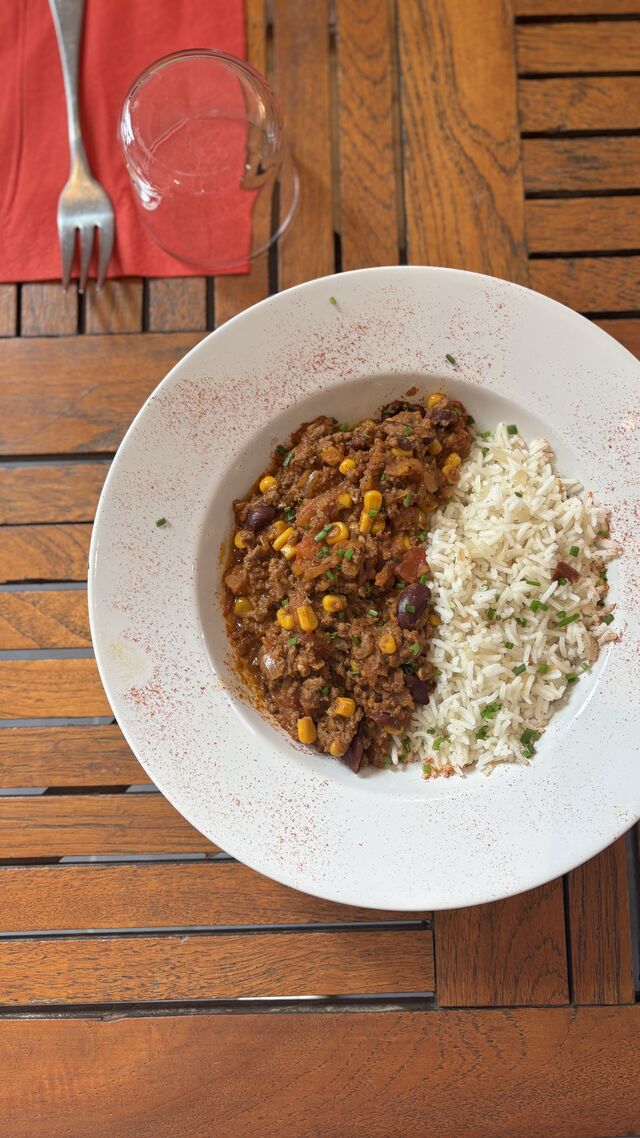 Chili con carne, riz