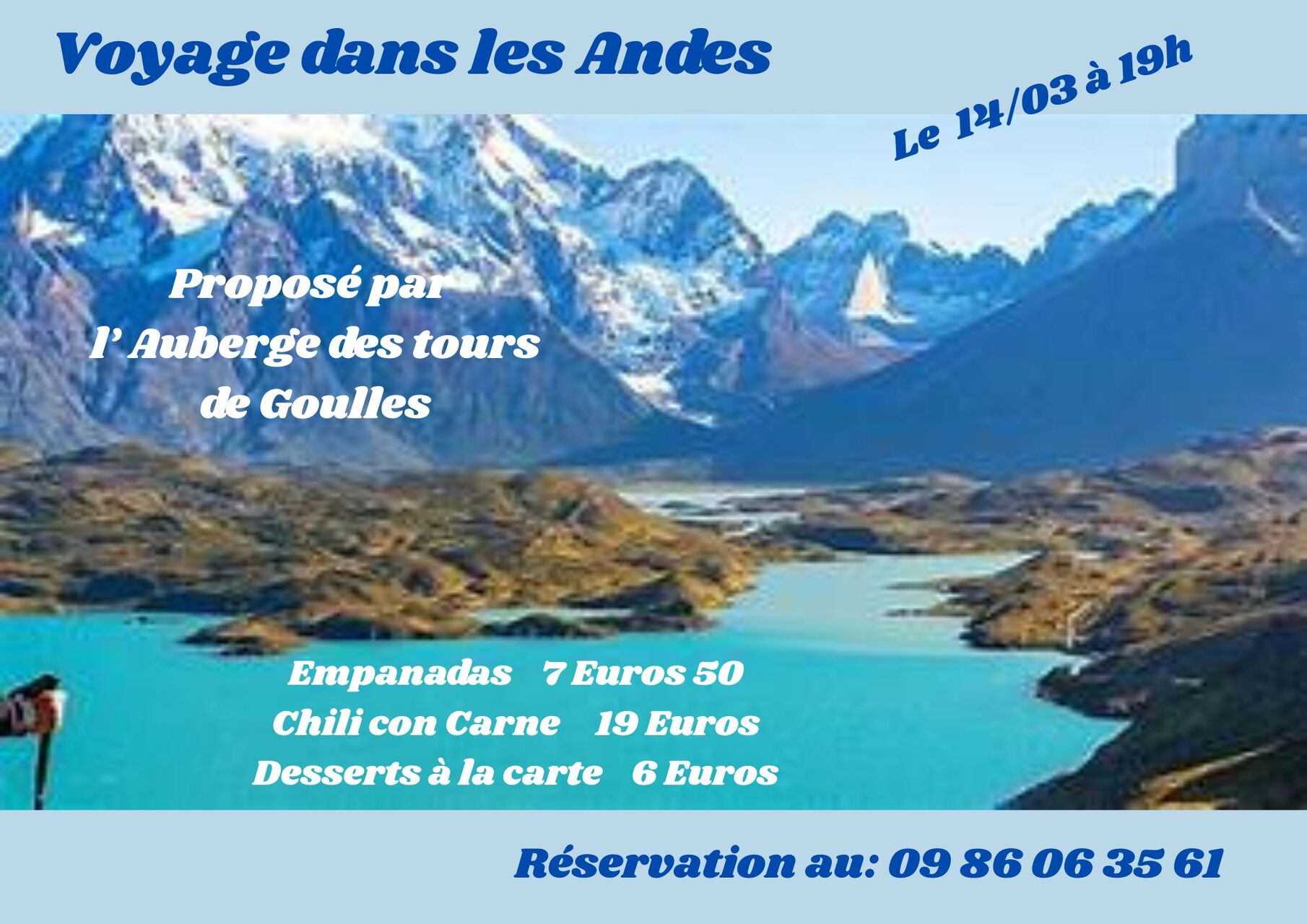 VOYAGES DANS LES ANDES LE 14/03 A 19H