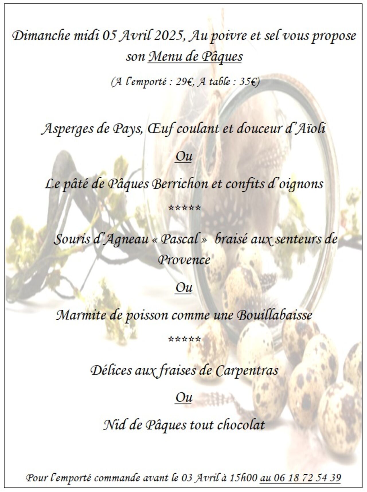 MENU DU PAQUES