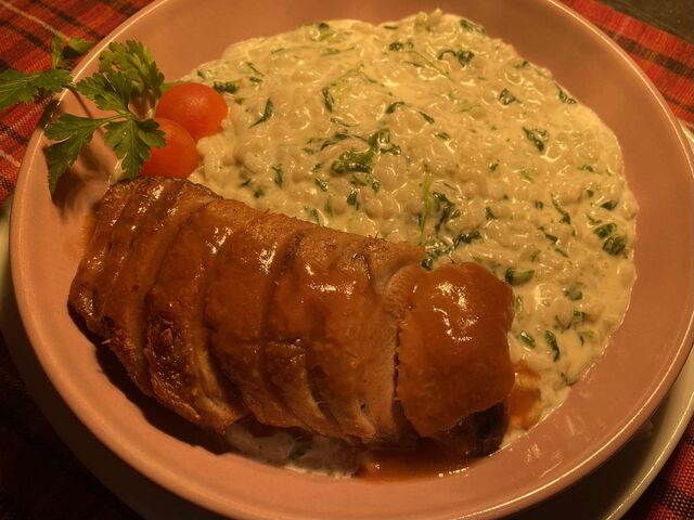 Magrêt de Pato com Risotto de Espinafres e Gorgonzola