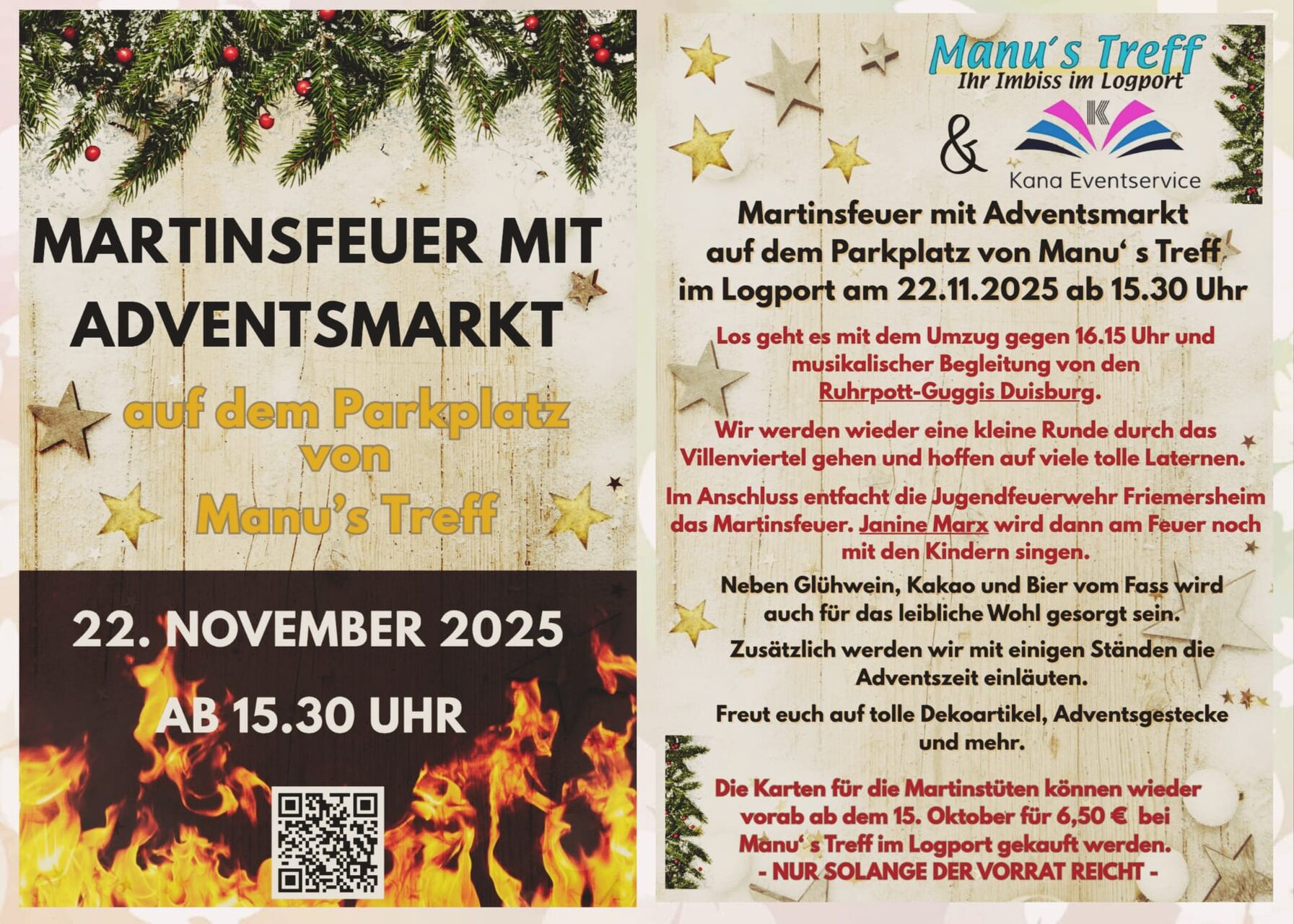 Martinsfeuer mit Adventsmarkt