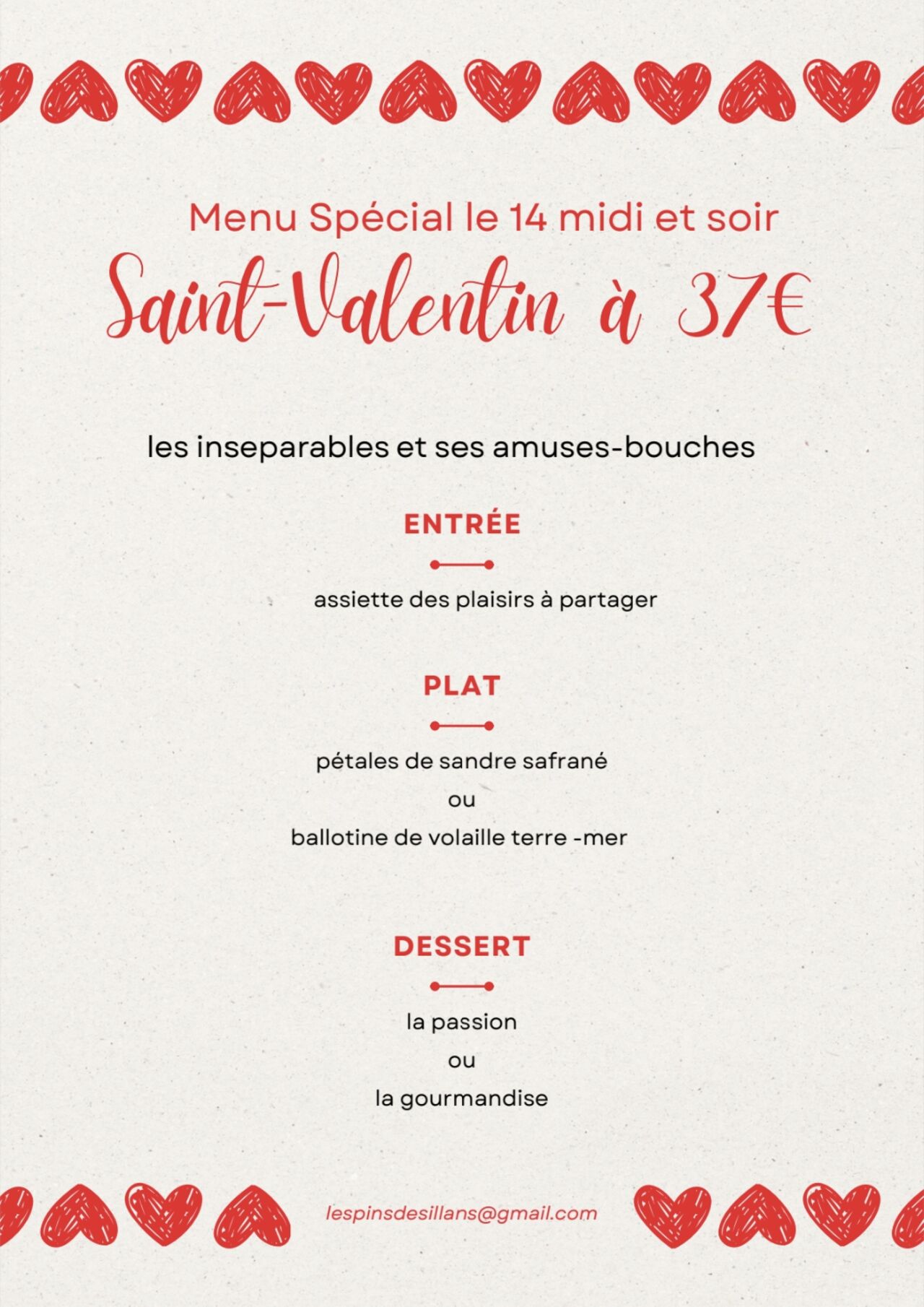 menu de la saint valentin