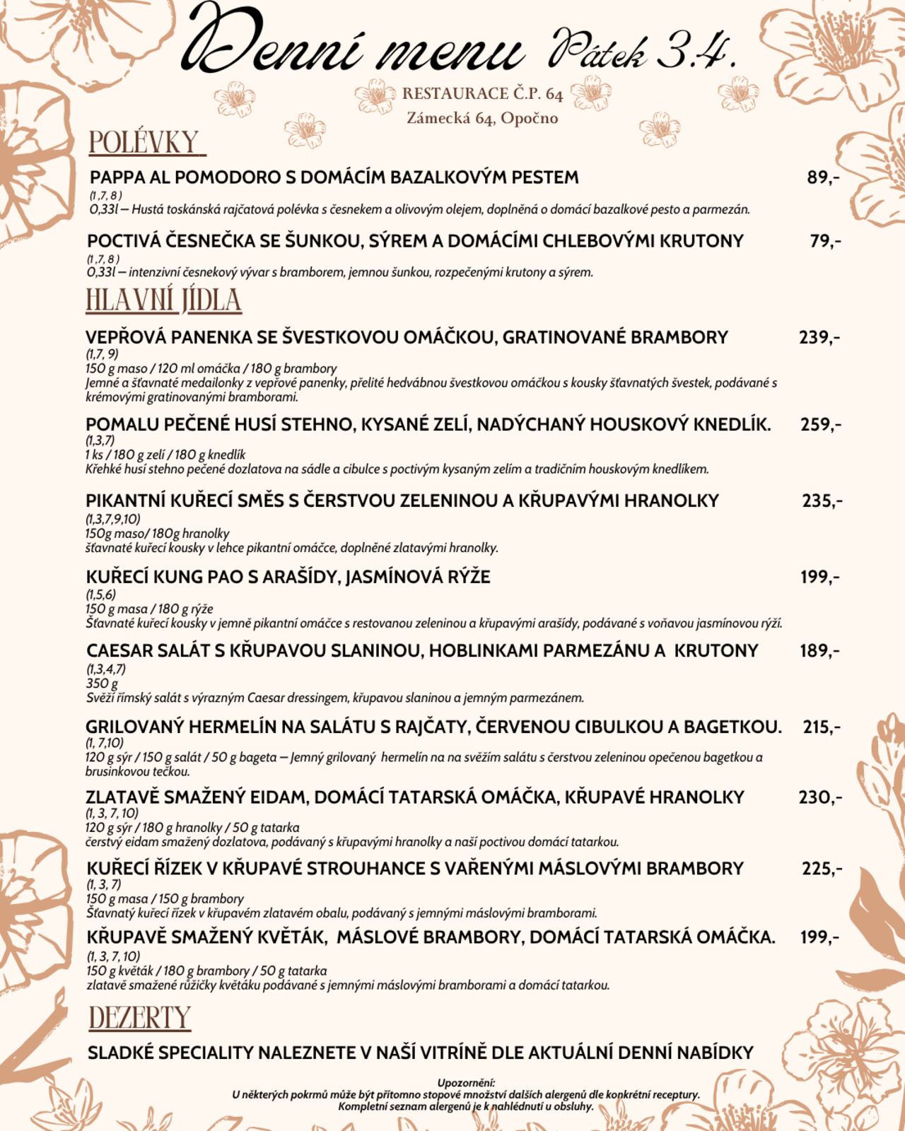 MENU NA VELKÝ PÁTEK U NÁS V č.p. 64