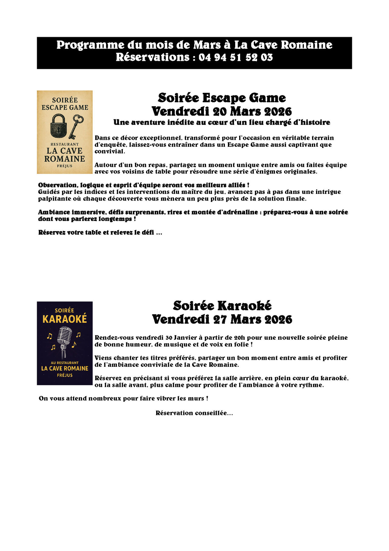 Programme de Mars 2026