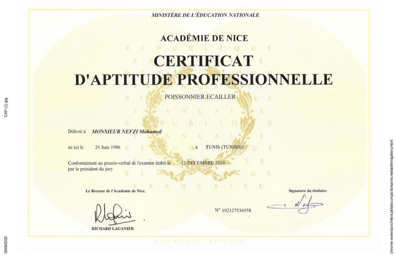 Certificat professionnel