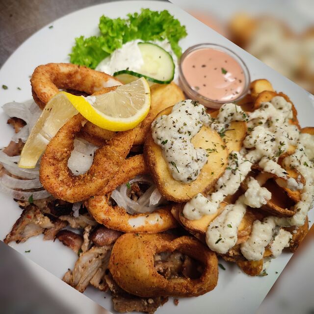 Gyros Kalamari mit Knoblauch-Chips