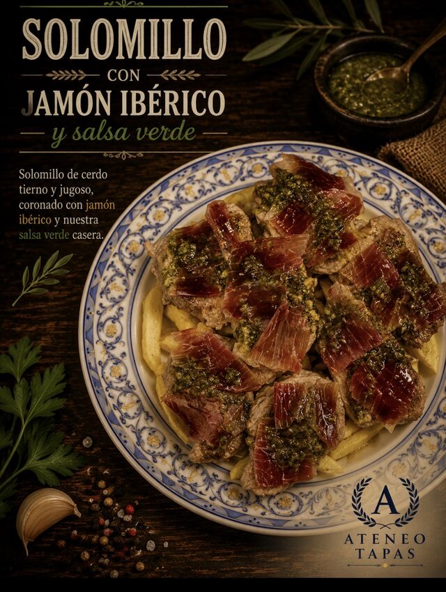 Plato Solomillo con jamon y salsa verde