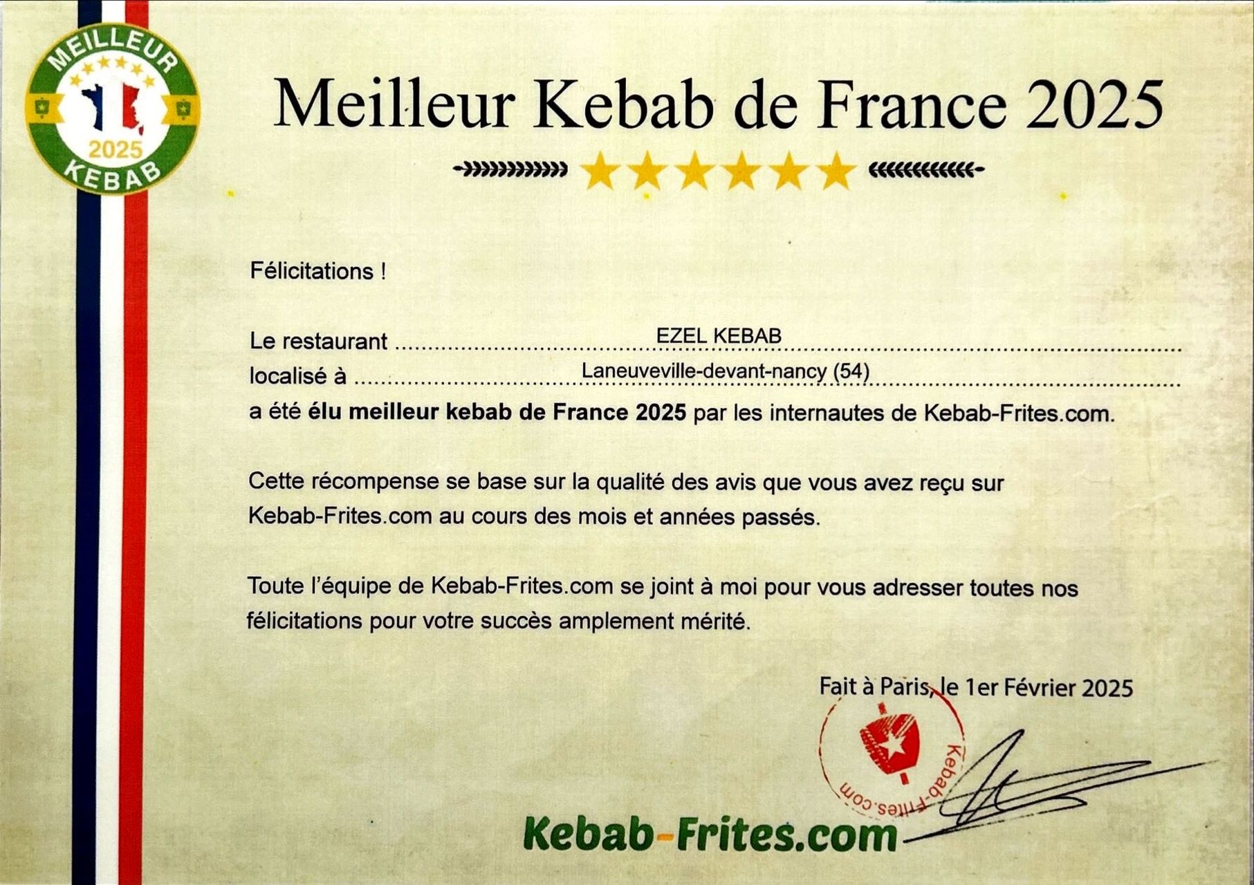 🏆 Nous avons été élus parmi les meilleurs kebabs de France 2025!