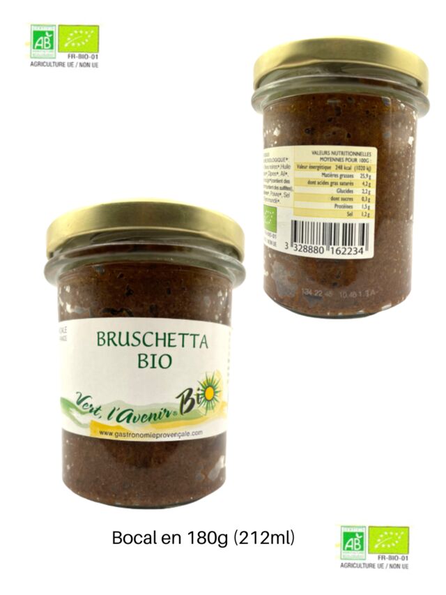 BRUSCHETTA BIO (Délice d'olives noires et vertes à la mozzarella et au fromage de chèvre) - 180g