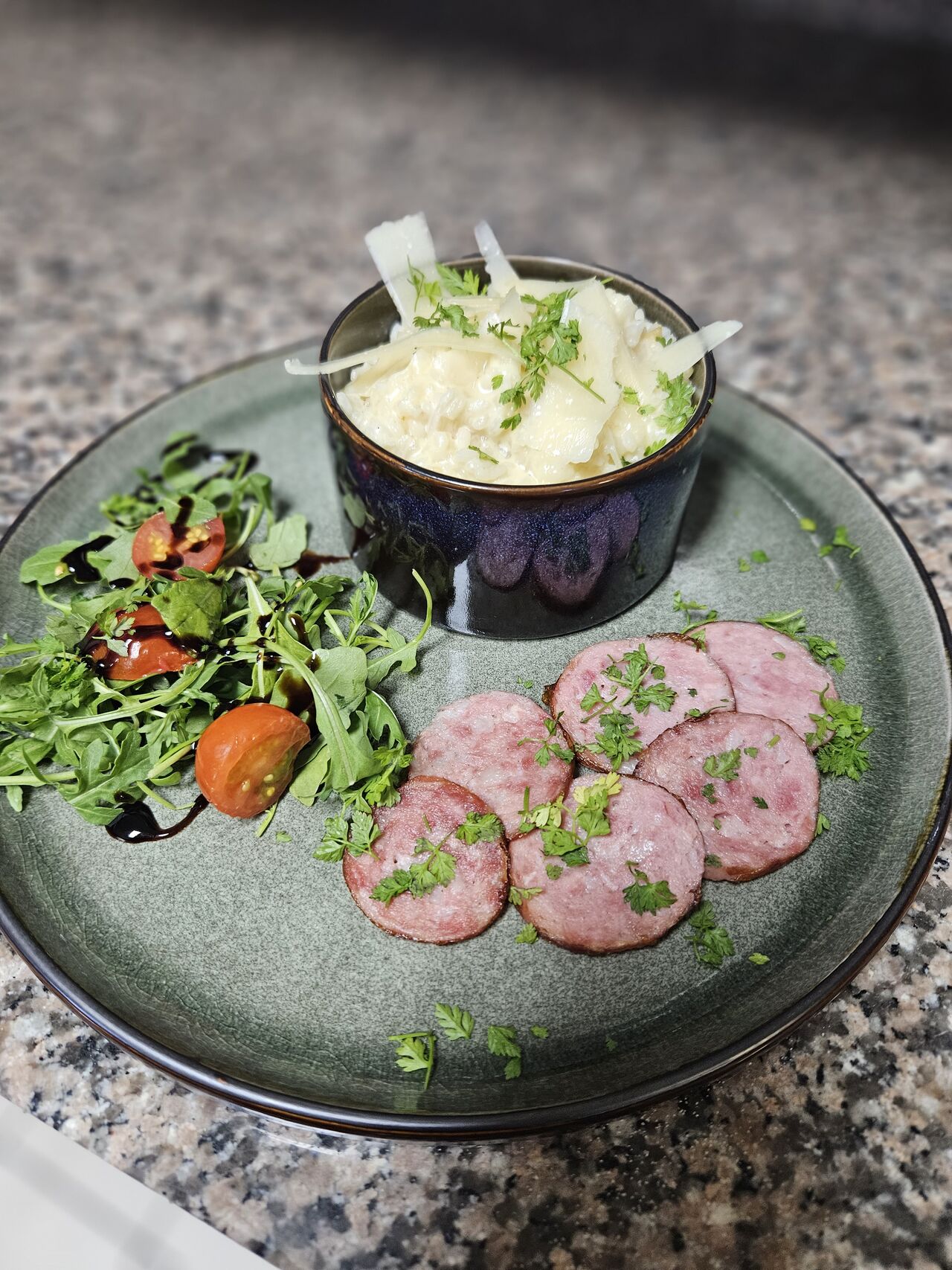 Risotto Mont d'or, saucisses de Morteau