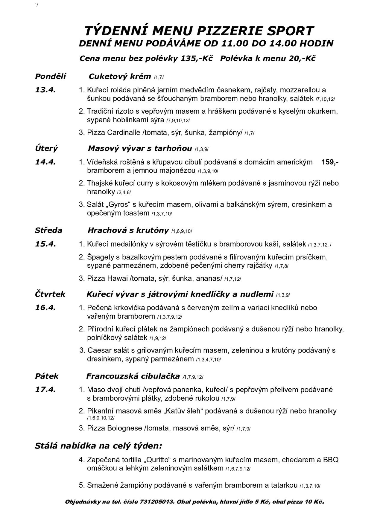 Týdenní menu od 13.4.2026-17.4.2026