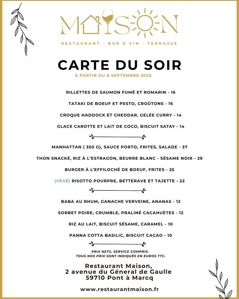 nouvelle carte du soir à partir du 8 septembre 2026
