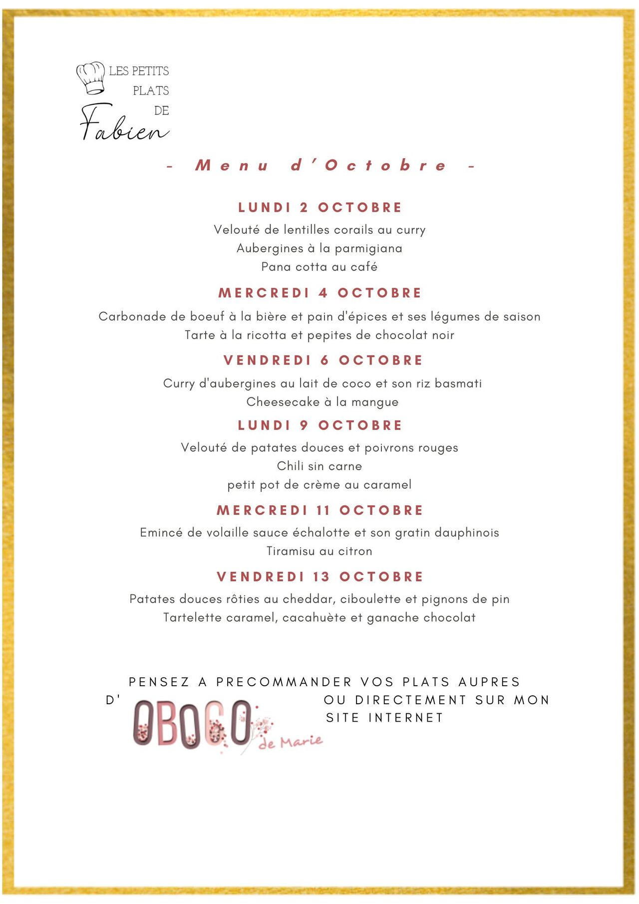 Menu Octobre
