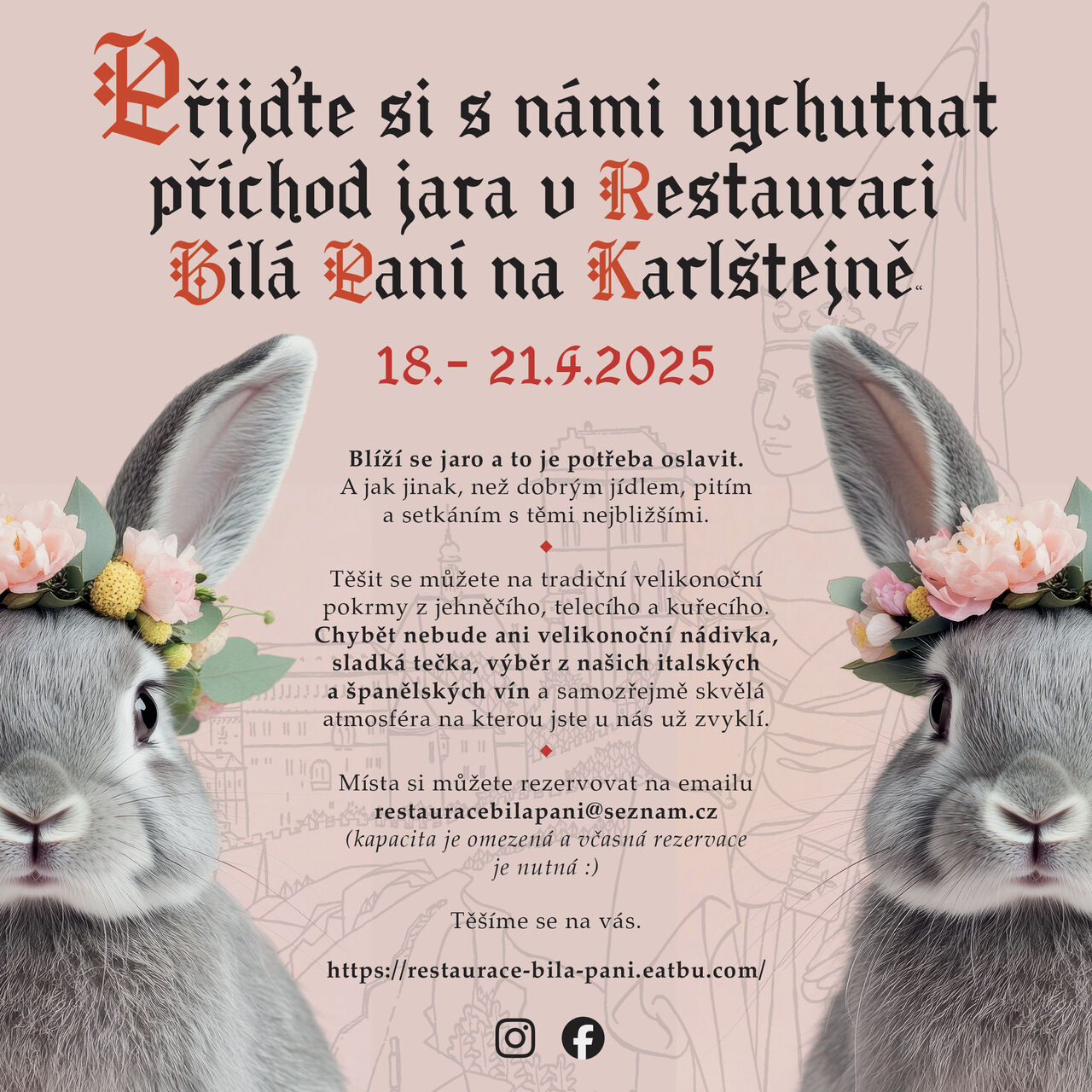 18.-21.4. 2025 Velikonoční hody - pro rezervaci nás neváhejte kontaktovat.