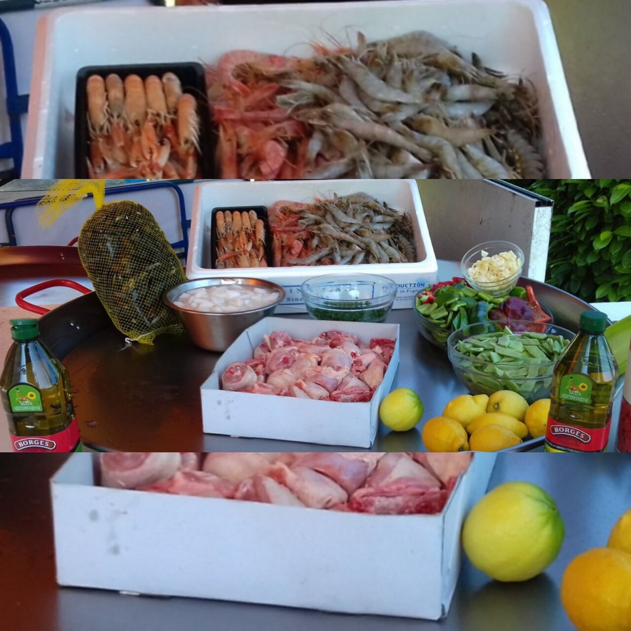 Moules de corde
Gambas
Calamar
Langoustines
Poulet
Légumes 