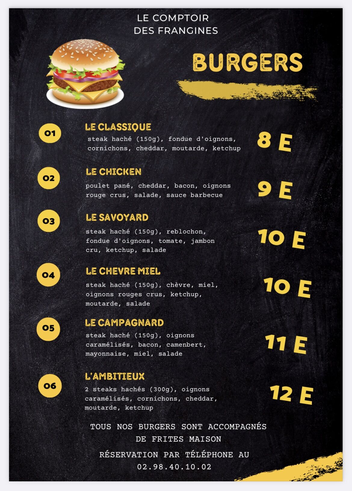 Carte des burgers